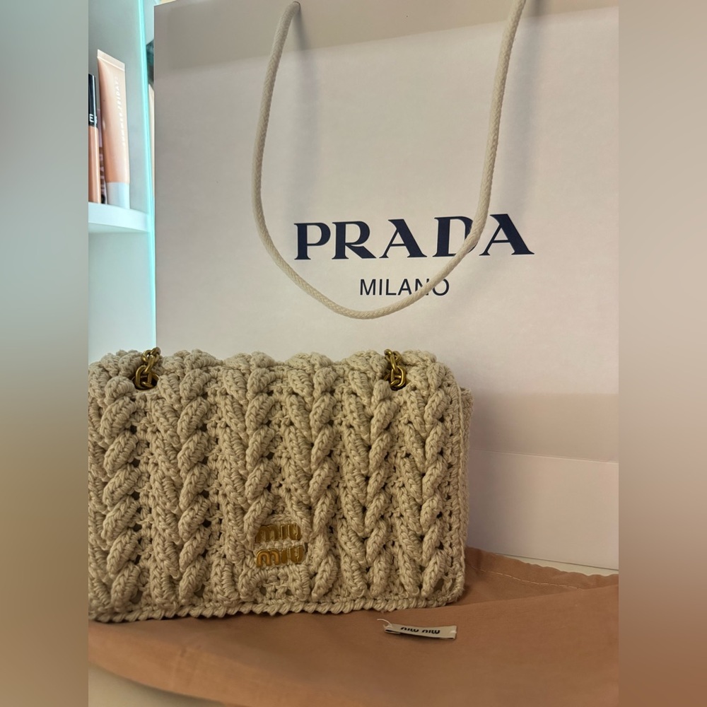 Miu Miu Beige Knit Shoulder Bag